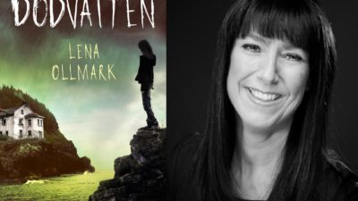 Lena Ollmark bredvid sin bok dödsvatten