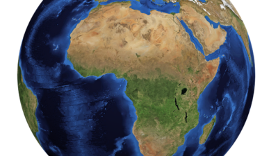 En bild på vår planet, med Afrikas kontinent som syns mest