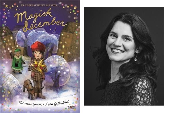 Katarina Genar bredvid sin bok Magisk december